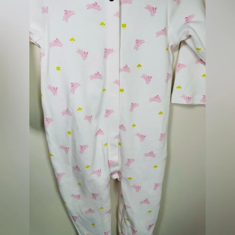 Jacadi Paris Baby Girl Collared Footie Pink Bunnies Size 6M
